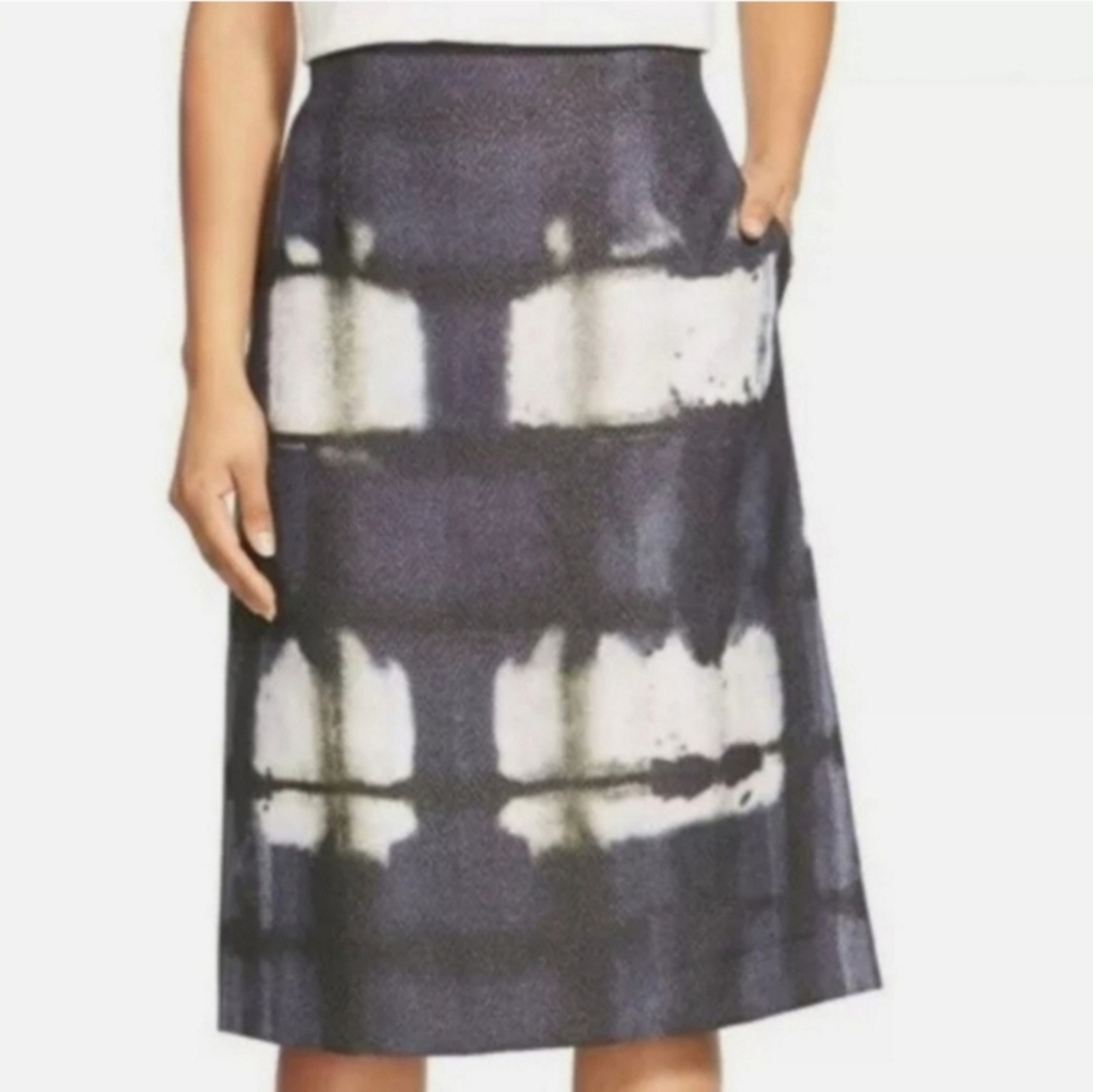 Lafayette 148 Yvette Metallic Plaid Herringbone A-Line Midi Skirt Gray Size 8